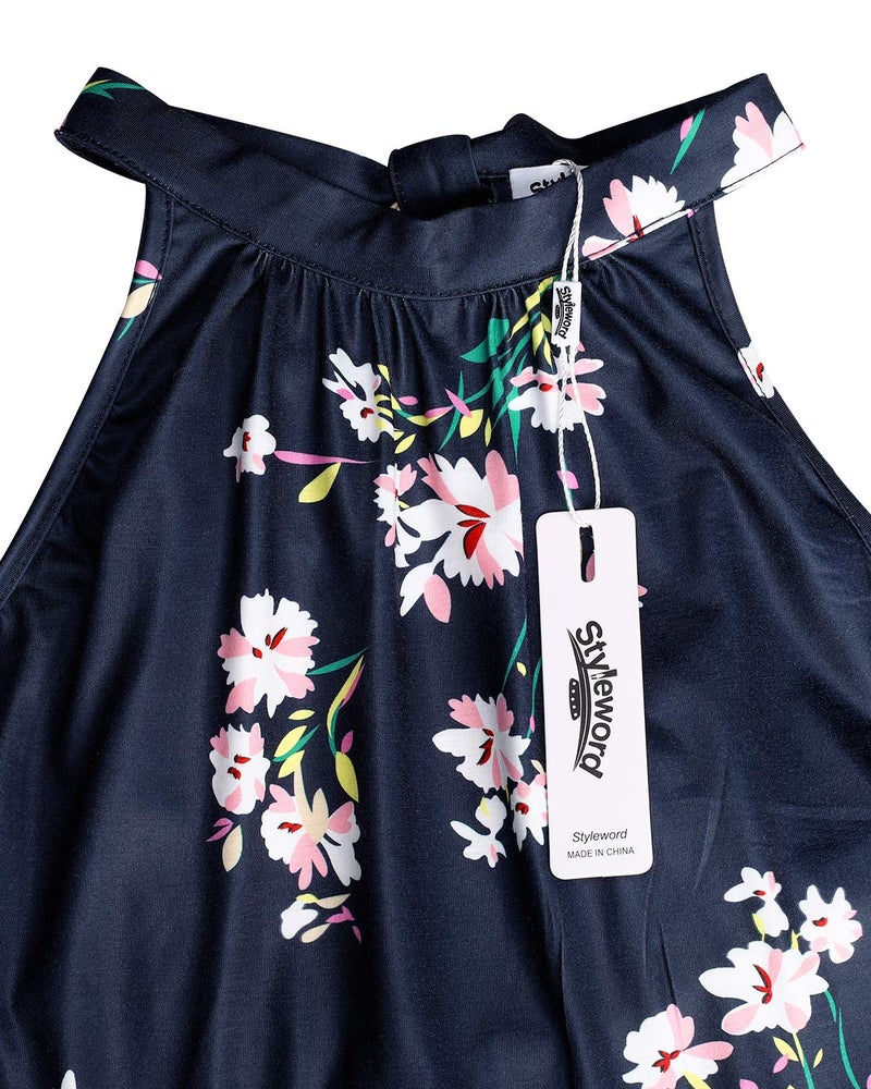 STYLEWORD 2025 Women's Summer Dress Maxi Sleeveless Elegant Formal Evening Halter Long Sping Dresses Wedding Trendy(Floral 21,L) - Image 3